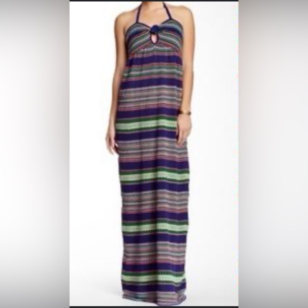 Vintage Missoni NWT Multicolored Striped Knit Halter Maxi Dress